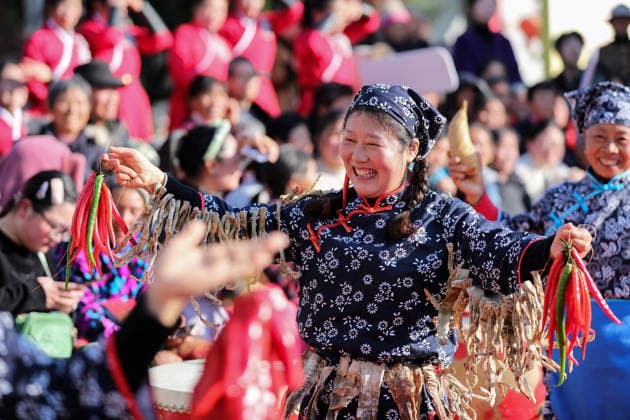 HUANGSHAN, CHINA - DECEMBER 28: A villager walks on a catwalk during a village fashion show on December 28, 2025 in Shexian County, Huangshan City, Anhui Province of China. Nearly 200 villagers from 12 teams across Shexian County took center stage on the catwalk. They showcase various farming tools, agricultural products, cultural and tourism products through runway shows to greet the New Year.  Copyright: xVCGx 111612345888