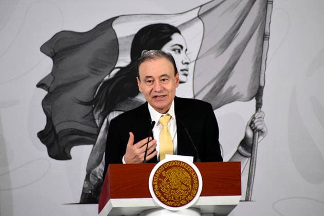 Mexico™s President Claudia Sheinbaum News Conference The Governor of Sonora, Alfonso Durazo Montano, speaks about the Justice Plan for Cananea during a press conference at the National Palace. on December 29, 2025, in Mexico City, Mexico. (Photo by Luis Barron Eyepix Group) Copyright: xLuisxBarronx xEyepixxGroupx LB_29122025_174321