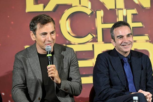 December 30, 2025, Catanzaro, Catanzaro, Italy: Press conference for the presentation of the RAI New Year s Eve program L anno che verro at the S. Giovanni Complex, Catanzaro. Pictured is Marco Liorni (L), host; Roberto Occhiuto (R), President of the Calabria Region. Catanzaro, Italy 30 December 2025 Catanzaro Italy  - ZUMAa289 20251230_zia_a289_046 Copyright: xValeriaxFerrarox