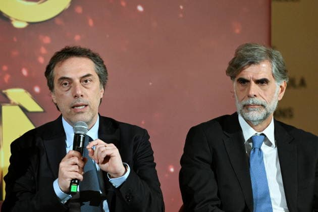 December 30, 2025, Catanzaro, Catanzaro, Italy: Press conference for the presentation of the RAI New Year s Eve program The Year to Come at the S. Giovanni Complex, Catanzaro. Pictured: From left: Nicola Fiorita, Mayor of Catanzaro; Sergio Santo, CEO of RAI COM; Catanzaro, Italy 30 December 2025 Catanzaro Italy  - ZUMAa289 20251230_zia_a289_048 Copyright: xValeriaxFerrarox