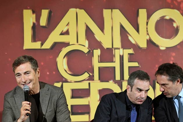 December 30, 2025, Catanzaro, Catanzaro, Italy: Press conference for the presentation of RAI s New Year s Eve program L anno che verro at the S. Giovanni Complex, Catanzaro. Pictured: From left: Marco Liorni, host; Roberto Occhiuto, President of the Calabria Region; Nicola Fiorita, Mayor of Catanzaro; Catanzaro, Italy 30 December 2025 Catanzaro Italy  - ZUMAa289 20251230_zia_a289_049 Copyright: xValeriaxFerrarox