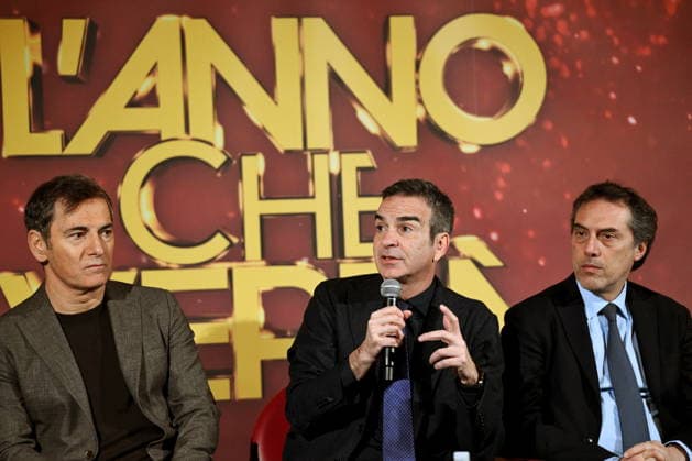 December 30, 2025, Catanzaro, Catanzaro, Italy: Press conference for the presentation of RAI s New Year s Eve program, L anno che verro , at the S. Giovanni Complex, Catanzaro. Pictured: From left: Marco Liorni, host; Roberto Occhiuto, President of the Calabria Region; Nicola Fiorita, Mayor of Catanzaro. Catanzaro, Italy 30 December 2025 Catanzaro Italy - ZUMAa289 20251230_zia_a289_065 Copyright: xValeriaxFerrarox