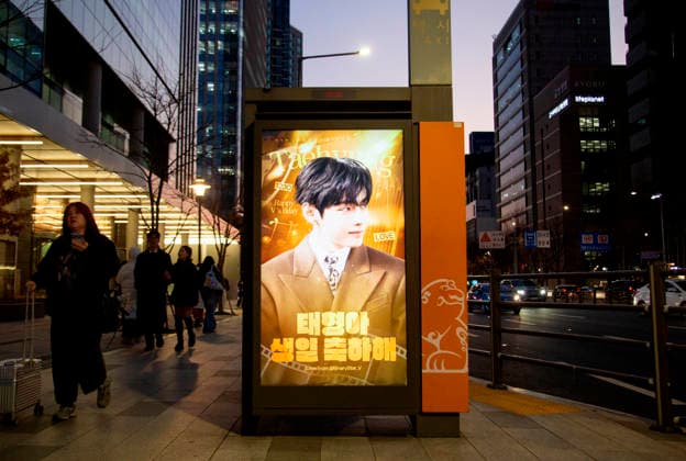 BTS V s birthday, Dec 30, 2025 : A birthday advertisement displayed at a taxi stop, which was arranged by fans to celebrate BTS member V s birthday in Seoul, South Korea. BTS member V, aka Kim Tae-Hyung, turns 30 on Tuesday.  aflo_314773797