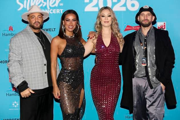 abb ATC is a Eurodance pop band from Germany in front of the blue photo wall at the ZDF New Years Eve show Welcome 2026 in Hamburg harbor on 31 12 2025 Hamburg Germany