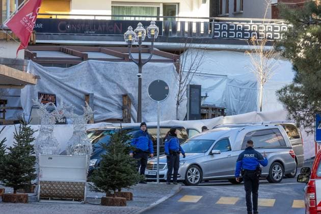 DRAMA CRANS MONTANA PHOTOPQR LE DAUPHINE Tom PHAM VAN SUU 01 01 2026 A Crans Montana Suisse , le 1er janvier 2026 Several dozen people were killed and around 100 injured when a fire broke out in a crowded bar in the luxury Swiss ski resort of Crans Montana, just as revelers were celebrating the New Year Hearses outside Le Constellation, Photo Tom Pham Van Suu Le Dauphiné Libéré CRANS MONTANA, Switzerland, Jan 1 Reuters Dozens of people were killed and around 100 injured, most of them seriously, after fire tore through a crowded bar during a New Years Eve party in the upscale Swiss ski resort of Crans Montana France  Copyright: xPHOTOPQR LExDAUPHINE MAXPPPxTomxPHAMxVANxSUUx 20260101JDL4132 20260101JDL4132