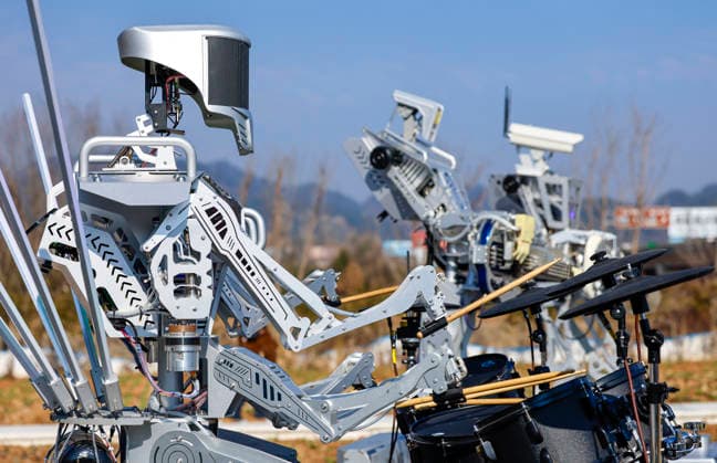 HUANGSHAN, CHINA - JANUARY 03: A humanoid robot band performs at a village on January 3, 2026 in Huangshan, Anhui Province of China.  Copyright: xVCGx 111613073475