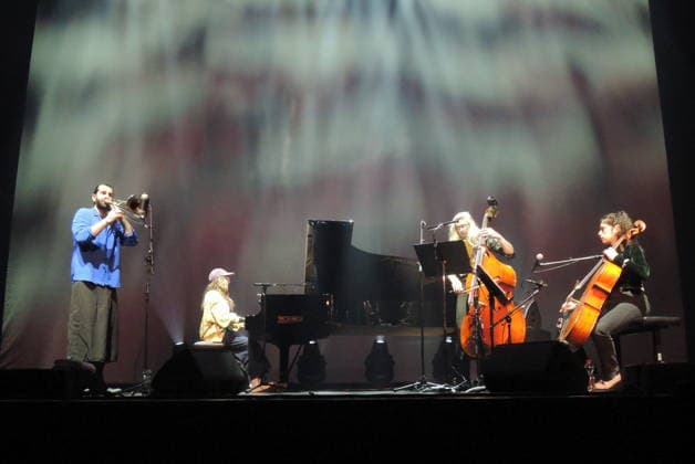 Der französische Jazz-Posaunist Robinson Khoury und sein Quatuor Demi-Lune mit Eve Risser (p.), Lina Belaid (cello) und Simon Drappier (b.) beim Internationalen Jazz Festival Münster Shortcut 2026. French jazz trombonist Robinson Khoury and his und sein Quatuor Demi-Lune with Eve Risser (p.), Lina Belaid (cello) and Simon Drappier (b. at the International Jazz Festival Münster Shortcut 2026. Münster NRW DEU;DE;GERMANY;DEUTSCHLAND;ALLEMAGNE