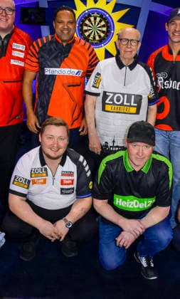abb Ailton Kugelblitz Reiner Buetscher Thrower Calmund Martin Schindler Joey Der Ire Kelly Participant at the Celebrity Darts World Championship on Pro Sieben at the Maritim Hotel on 04 01 2026 in Bonn NRW Germany