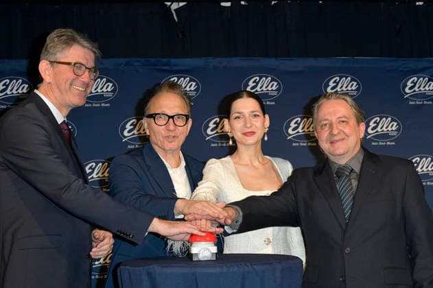 Wolfram Weimer, Oliver Dunk, Martina Barta and Paulo Morello at the photo session for the launch of the new jazz station Ella Radio at the Zig Zag Jazz Club Berlin, 05 01 2025 Foto:xM.xBehrensx xFuturexImagex ella_6110