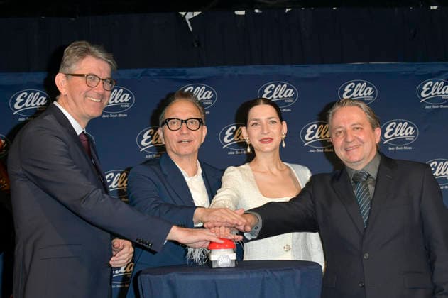 Wolfram Weimer, Oliver Dunk, Martina Barta and Paulo Morello at the photo session for the launch of the new jazz station Ella Radio at the Zig Zag Jazz Club Berlin, 05 01 2025 Foto:xM.xBehrensx xFuturexImagex ella_6111