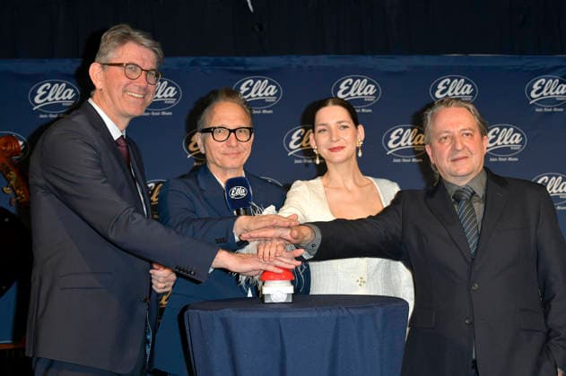 Wolfram Weimer, Oliver Dunk, Martina Barta and Paulo Morello at the photo session for the launch of the new jazz station Ella Radio at the Zig Zag Jazz Club Berlin, 05 01 2025 Foto:xM.xBehrensx xFuturexImagex ella_6113