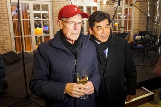 cntv Eugen Block with Tashi Takang hotel director of the Grand ElysÃ e Hamburg the founder of the steakhouse chain Block House at the New Years reception Punsch unterm Dach 2026 at the Hotel Grand Elysee Hamburg Germany