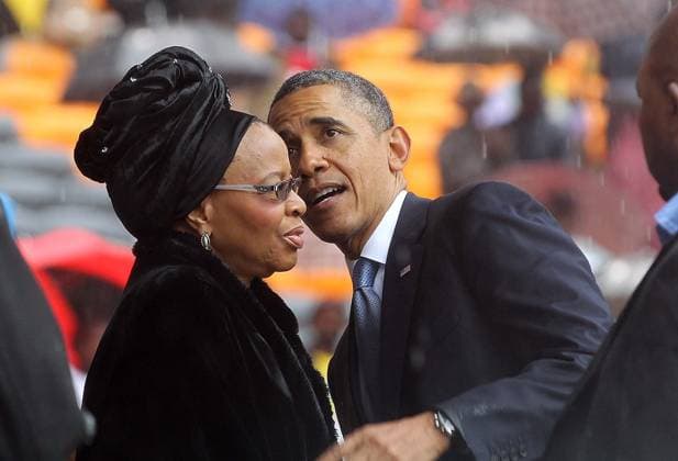National memorial service for Mandela US President Barack Obama speaks to Nelson Mandela s widow Graca Machel during during the memorial service for the late South African President Nelson Mandela at FNB Stadium on December 10, 2013 in Johannesburg, South Africa. Mandela, 95, passed away at his home in Johannesburg on December 5 after a prolonged battle against health problems in recent months. Johannesburg Gauteng. Editorial use only. Please get in touch for any other usage.  Copyright: x2025xAnadoluxErhanxSevenlerx