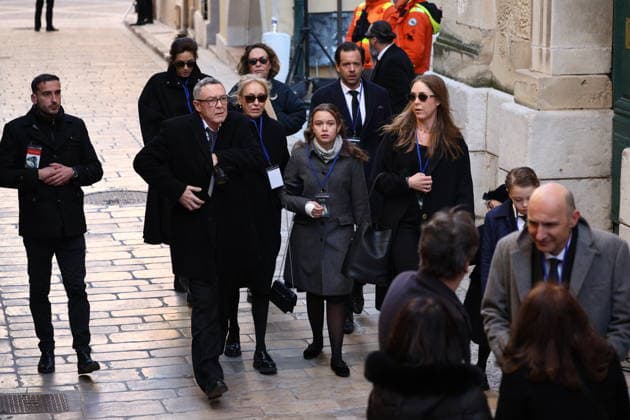 Brigitte Bardot Funeral - Saint-Tropez Relatives and family members arriving at Notre-Dame de l Assomption church, for the funeral ceremony for late French actress Brigitte Bardot, in Saint-Tropez, southeastern France, on January 7, 2026. French film sensation Brigitte Bardot, a symbol of sexual liberation in the 1950s and 1960s who reinvented herself as an animal rights defender and embraced far-right views, died on Decmber 28, 2025 aged 91. Photo by Raphael Lafargue ABACAPRESS.COM Saint-Tropez France  Copyright: xLafarguexRaphael ABACAx
