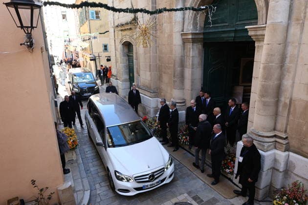 Brigitte Bardot Funeral - Saint-Tropez The coffin, Aurore Berger, Brigitte Bardot husband Bernard d’Ormale arriving at Notre-Dame de l Assomption church, for the funeral ceremony for late French actress Brigitte Bardot, in Saint-Tropez, southeastern France, on January 7, 2026. French film sensation Brigitte Bardot, a symbol of sexual liberation in the 1950s and 1960s who reinvented herself as an animal rights defender and embraced far-right views, died on Decmber 28, 2025 aged 91. Photo by Raphael Lafargue ABACAPRESS.COM Saint-Tropez France Copyright: xLafarguexRaphael ABACAx