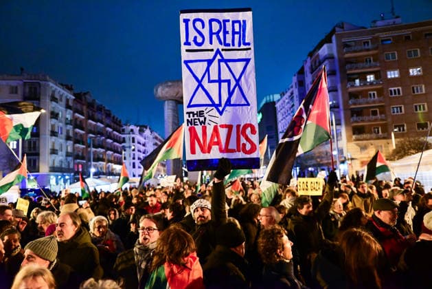 January 8, 2026, Madrid, Madrid, SPAIN: Public demonstration opposing the basketball game between Maccabi Tel-Aviv and Real Madrid. Protesters denounce the normalization of the conflict and reject the hosting of sporting events linked to the State of Israel. The protest took place at Plaza Salvador DaloÂ­, with slogans such as Ã¢â‚¬oeYou donÃ¢â‚¬â ¢t play with genocide. Madrid SPAIN - ZUMAz108 20260108_znp_z108_103 Copyright: xRichardxZubelzux
