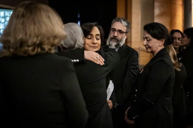 January 8, 2026, Toronto, On, CANADA: Foreign Affairs Minister Anita Anand hugs a relative of one of the victims of the downing of Ukraine International Airlines Flight PS752 as she arrives at a ceremony commemorating the sixth anniversary, Richmond Hill, Ont., Thursday, Jan. 8, 2026. Toronto CANADA  - ZUMAc35_ 20260108_zaf_c35_019 Copyright: xEduardoxLimax