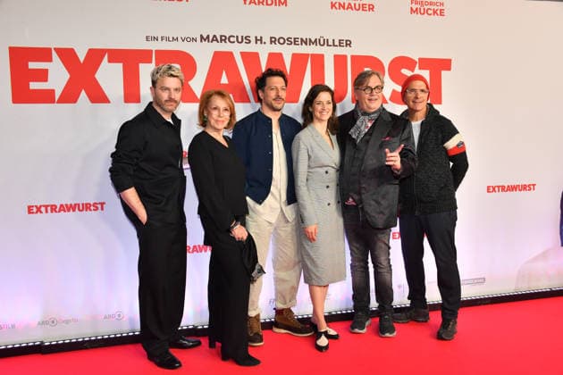 Friedrich Mücke, Gabi Dohm, Fahri Yardim, Anja Knauer, Hape Kerkeling and Christoph Maria Herbst Premiere Extrawurst Mathäser Filmpalast Munich 08 January 2026