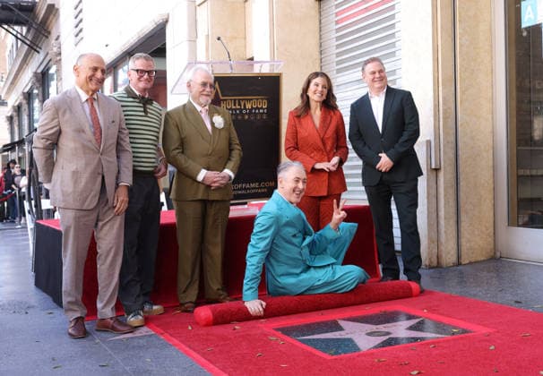 Steven Nissen, President & CEO, Hollywood Chamber of Commerce, Marc Malkin, Senior Culture & Events Editor, Variety, Brian Cox, Alan Cumming, Monica Lewinsky and Jerry Neuman, Executive Committee Member, Hollywood Chamber of Commerce attend an unveiling ceremony honoring Alan Cumming with the 2,832nd star on the Hollywood Walk of Fame in Los Angeles on Thursday, January 08, 2026. LAP20260108881 GREGxGRUDT