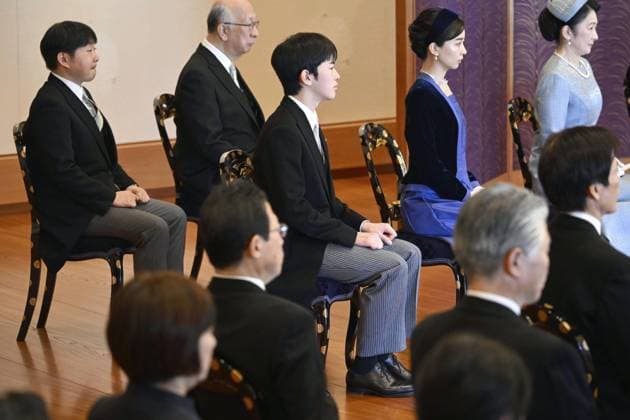 New year lectures for imperial family Japanese Prince Hisahito (C), nephew of Emperor Naruhito and the only son of Crown Prince Fumihito, attends the Imperial New Year s Lectures by scholars at the Imperial Palace in Tokyo on Jan. 9, 2026, alongside Princess Kako and Crown Princess Kiko (far R). (Pool photo)  A14AA0005163948P