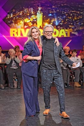 MDR Riverboat presenter Kim Fisher and presenter Wolfgang Lippert on the occasion of the recording of the MDR talk show Riverboat on 09 01 2026 at Mediacity Leipzig 20260109SFL0004