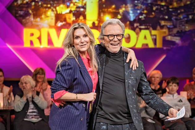 MDR Riverboat presenter Kim Fisher and presenter Wolfgang Lippert on the occasion of the recording of the MDR talk show Riverboat on 09 01 2026 at Mediacity Leipzig 20260109SFL0055