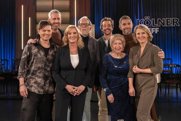 Kölner Treff on January 09, 2026 From left to right Musician and songwriter Michael Patrick Kelly, cabaret artist and TV presenter Sebastian Pufpaff, TV presenter Claudia Kleinert, cabaret artist and presen