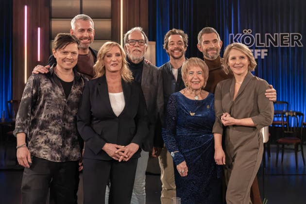 Kölner Treff on January 09, 2026 From left to right Musician and songwriter Michael Patrick Kelly, cabaret artist and TV presenter Sebastian Pufpaff, TV presenter Claudia Kleinert, cabaret artist and presen