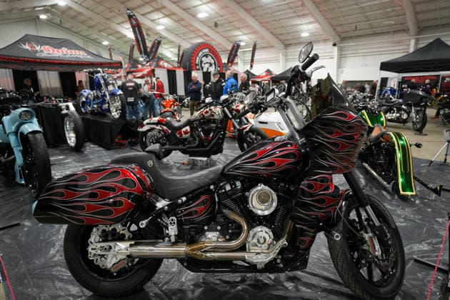 2026 North American International Motorcycle Supershow TORONTO, CANADA - JANUARY 9 : A custom motorcycle is seen at the 50th annual North American International Motorcycle Supershow at the International Centre in Mississauga, Ontario, Canada on January 9, 2026. Mert Alper Dervis Anadolu Ontario Canada. Editorial use only. Please get in touch for any other usage.  Copyright: x2026xAnadoluxMertxAlperxDervisx