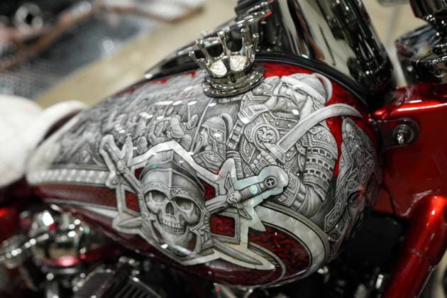 2026 North American International Motorcycle Supershow TORONTO, CANADA - JANUARY 9 : A custom motorcycle is seen at the 50th annual North American International Motorcycle Supershow at the International Centre in Mississauga, Ontario, Canada on January 9, 2026. Mert Alper Dervis Anadolu Ontario Canada. Editorial use only. Please get in touch for any other usage.  Copyright: x2026xAnadoluxMertxAlperxDervisx