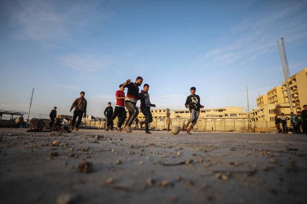 Displaced Palestinian youths play football on a destroyed pitch inside the devastated Islamic University in central Gaza City Displaced Palestinian youths play football on a destroyed pitch inside the devastated Islamic University in central Gaza City on January 10, 2026, trying to find moments of normalcy amidst the ongoing destruction and conflict in the Gaza Strip. Photo by Omar Ashtawy apaimages Gaza city Gaza Strip Palestinian Territory 100126_Gaza_OSH_00(11) Copyright: xapaimagesxOmarxAshtawyx xapaimagesx