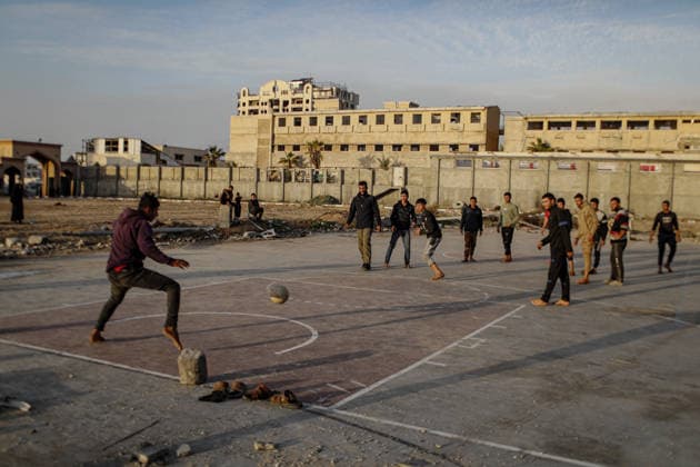 Displaced Palestinian youths play football on a destroyed pitch inside the devastated Islamic University in central Gaza City Displaced Palestinian youths play football on a destroyed pitch inside the devastated Islamic University in central Gaza City on January 10, 2026, trying to find moments of normalcy amidst the ongoing destruction and conflict in the Gaza Strip. Photo by Omar Ashtawy apaimages Gaza city Gaza Strip Palestinian Territory 100126_Gaza_OSH_00(7) Copyright: xapaimagesxOmarxAshtawyx xapaimagesx