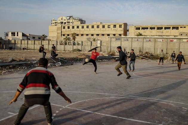 Displaced Palestinian youths play football on a destroyed pitch inside the devastated Islamic University in central Gaza City Displaced Palestinian youths play football on a destroyed pitch inside the devastated Islamic University in central Gaza City on January 10, 2026, trying to find moments of normalcy amidst the ongoing destruction and conflict in the Gaza Strip. Photo by Omar Ashtawy apaimages Gaza city Gaza Strip Palestinian Territory 100126_Gaza_OSH_00(8) Copyright: xapaimagesxOmarxAshtawyx xapaimagesx