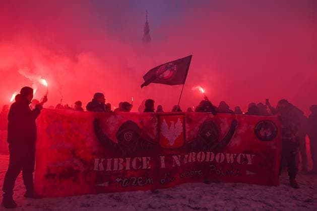 President Nawrocki Attends National Patriotic Football Fans’ Pilgrimage CZESTOCHOWA, POLAND - JANUARY 10: Football supporters from across Poland hold lit flares while singing the national anthem during the 18th National Patriotic Pilgrimage of Football Fans at the Jasna Góra Monastery in Czestochowa, Poland. Artur Widak Anadolu Czestochowa Poland. Editorial use only. Please get in touch for any other usage.  Copyright: x2026xAnadoluxArturxWidakx