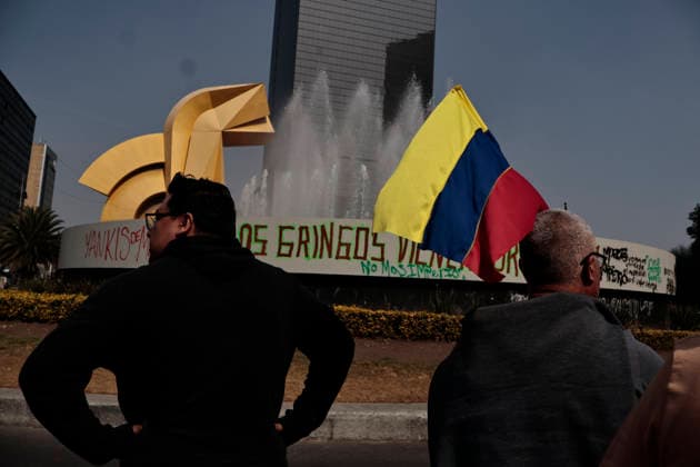 January 10, 2026, Mexico City, Cdmx, Mexico: Mexican protesters and social organizations are demonstrating against the actions of US President DONALD TRUMP against Venezuela and its former president, NICOLAS MADURO. With posters, giant banners, and Venezuelan flags, they are showing their support for MADURO and his vice president, DELCY RODRIGUEZ, who has assumed the presidency due to the country s situation. Chanting slogans like Yankees out of Latin America and Trump, imperialist terrorist, the protesters are demanding the immediate release of NICOLAS MADURO, whom they claim is being held captive by DONALD TRUMP. This comes as protests against these actions spread worldwide, with many believing TRUMP S true objective is to seize V - ZUMAp204 20260110_zip_p204_029 Copyright: xJosuexPerezx