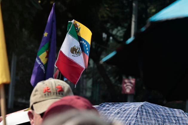 January 10, 2026, Mexico City, Cdmx, Mexico: Mexican protesters and social organizations are demonstrating against the actions of US President DONALD TRUMP against Venezuela and its former president, NICOLAS MADURO. With posters, giant banners, and Venezuelan flags, they are showing their support for MADURO and his vice president, DELCY RODRIGUEZ, who has assumed the presidency due to the country s situation. Chanting slogans like Yankees out of Latin America and Trump, imperialist terrorist, the protesters are demanding the immediate release of NICOLAS MADURO, whom they claim is being held captive by DONALD TRUMP. This comes as protests against these actions spread worldwide, with many believing TRUMP S true objective is to seize V - ZUMAp204 20260110_zip_p204_043 Copyright: xJosuexPerezx