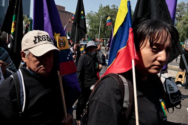 January 10, 2026, Mexico City, Cdmx, Mexico: Mexican protesters and social organizations are demonstrating against the actions of US President DONALD TRUMP against Venezuela and its former president, NICOLAS MADURO. With posters, giant banners, and Venezuelan flags, they are showing their support for MADURO and his vice president, DELCY RODRIGUEZ, who has assumed the presidency due to the country s situation. Chanting slogans like Yankees out of Latin America and Trump, imperialist terrorist, the protesters are demanding the immediate release of NICOLAS MADURO, whom they claim is being held captive by DONALD TRUMP. This comes as protests against these actions spread worldwide, with many believing TRUMP S true objective is to seize V - ZUMAp204 20260110_zip_p204_044 Copyright: xJosuexPerezx