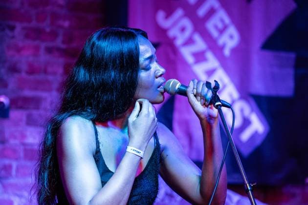 January 9, 2026, Bronx, New York, USA: Celia Kameni performs with Dee Huang on guitar, Thibault Gomez on piano, Tamino Edener on drums during Winter JazzFest Manhattan Marathon at The Bitter End in New York on January 9, 2026 Bronx USA - ZUMAr339 20260109_znp_r339_043 Copyright: xLevxRadinx