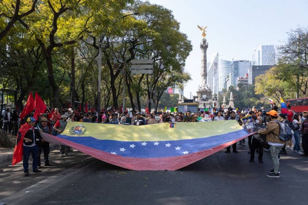 January 10, 2026, Mexico City, Mexico: Hundreds of people joined the March against Imperialism, from the Angel of Independence to Plaza Palestina Libre, following the capture of NICOLAS MADURO and his wife, CILIA FLORES, by US forces. Demonstrators expressed solidarity with the Venezuelan people. Mexico City Mexico - ZUMAl178 20260110_znp_l178_002 Copyright: xCristianxLeyvax