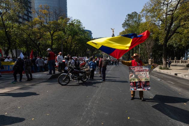 January 10, 2026, Mexico City, Mexico: Hundreds of people joined the March against Imperialism, from the Angel of Independence to Plaza Palestina Libre, following the capture of NICOLAS MADURO and his wife, CILIA FLORES, by US forces. Demonstrators expressed solidarity with the Venezuelan people. Mexico City Mexico - ZUMAl178 20260110_znp_l178_004 Copyright: xCristianxLeyvax