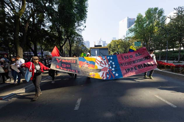 January 10, 2026, Mexico City, Mexico: Hundreds of people joined the March against Imperialism, from the Angel of Independence to Plaza Palestina Libre, following the capture of NICOLAS MADURO and his wife, CILIA FLORES, by US forces. Demonstrators expressed solidarity with the Venezuelan people. Mexico City Mexico - ZUMAl178 20260110_znp_l178_008 Copyright: xCristianxLeyvax