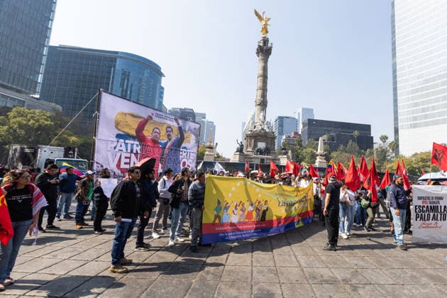 January 10, 2026, Mexico City, Mexico: Hundreds of people joined the March against Imperialism, from the Angel of Independence to Plaza Palestina Libre, following the capture of NICOLAS MADURO and his wife, CILIA FLORES, by US forces. Demonstrators expressed solidarity with the Venezuelan people. Mexico City Mexico - ZUMAl178 20260110_znp_l178_010 Copyright: xCristianxLeyvax