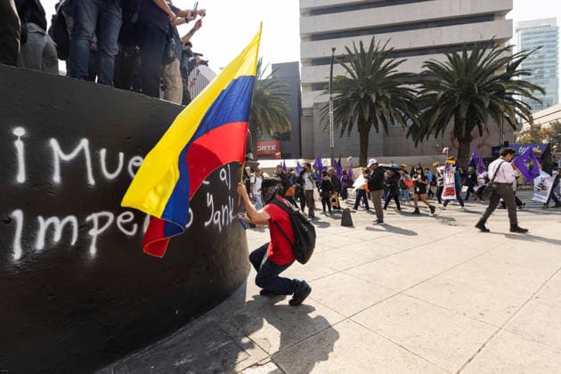 January 10, 2026, Mexico City, Mexico: Hundreds of people joined the March against Imperialism, from the Angel of Independence to Plaza Palestina Libre, following the capture of NICOLAS MADURO and his wife, CILIA FLORES, by US forces. Demonstrators expressed solidarity with the Venezuelan people. Mexico City Mexico - ZUMAl178 20260110_znp_l178_023 Copyright: xCristianxLeyvax