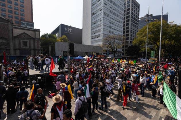 January 10, 2026, Mexico City, Mexico: Hundreds of people joined the March against Imperialism, from the Angel of Independence to Plaza Palestina Libre, following the capture of NICOLAS MADURO and his wife, CILIA FLORES, by US forces. Demonstrators expressed solidarity with the Venezuelan people. Mexico City Mexico - ZUMAl178 20260110_znp_l178_041 Copyright: xCristianxLeyvax