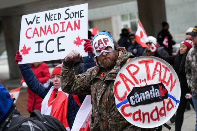 11 arrested at anti-immigration rally and counter-demonstration in Toronto TORONTO, CANADA - JANUARY 10 : Participants wave Canadian flags as they gather for Canada First rally in Toronto, Ontario on January 10, 2026. Canada First protestors and counter demonstrators gathered at Nathan Phillips Square and marched in downtown Toronto. Clashes broke out between police and protesters, eleven protesters arrested. Mert Alper Dervis Anadolu Ontario Canada. Editorial use only. Please get in touch for any other usage.  Copyright: x2026xAnadoluxMertxAlperxDervisx