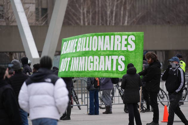 11 arrested at anti-immigration rally and counter-demonstration in Toronto TORONTO, CANADA - JANUARY 10 : Pro-migration protestors hold signs at Nathan Phillips Square as anti-immigration protestors gather for Canada First rally in Toronto, Ontario on January 10, 2026. Canada First protestors and counter demonstrators gathered at Nathan Phillips Square and marched in downtown Toronto. Clashes broke out between police and protesters, eleven protesters arrested. Mert Alper Dervis Anadolu Ontario Canada. Editorial use only. Please get in touch for any other usage.  Copyright: x2026xAnadoluxMertxAlperxDervisx