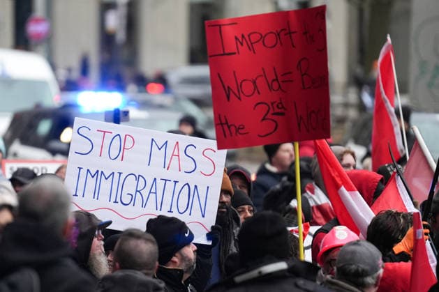 11 arrested at anti-immigration rally and counter-demonstration in Toronto TORONTO, CANADA - JANUARY 10 : Participants wave Canadian flags as they gather for Canada First rally in Toronto, Ontario on January 10, 2026. Canada First protestors and counter demonstrators gathered at Nathan Phillips Square and marched in downtown Toronto. Clashes broke out between police and protesters, eleven protesters arrested. Mert Alper Dervis Anadolu Ontario Canada. Editorial use only. Please get in touch for any other usage.  Copyright: x2026xAnadoluxMertxAlperxDervisx
