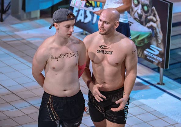 10 01 2026, xlakx, Entertainment, TV Total Turmspringen v l Let™s Hugo Streamer, Flying Uwe Streamer at the 15th edition of TV Total Turmspringen in Berlin from the diving boards of the swimming and diving hall in the Europasportpark SSE a spectacular highlight of the show on ProSieben Berlin Daniel Lakomski