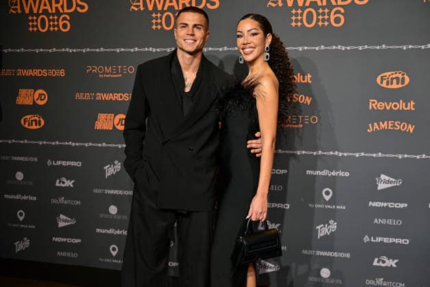 January 10, 2026, Madrid, Madrid, SPAIN: Content creators and guests pose on the black carpet during the third edition of the Army Awards, held on Saturday, January 10, at the Madrid Arena in Madrid. Known as the â€oeinternet anti-awards,†the ceremony honors the most viral moments, trends, and personalities from social media over the past year in a script-free gala hosted by Ceciarmy and Santiago Segura. In the image Miguel MartoÂnez and Bayan Al Masri Madrid SPAIN - ZUMAz108 20260110_znp_z108_171 Copyright: xRichardxZubelzux
