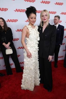 BEVERLY HILLS, CALIFORNIA - JANUARY 10:Chase Infiniti & Elle Fanning at the 2026 Annual Movies for Grownups Awards with AARP at Beverly Wilshire, A Four Seasons Hotel on January 10, 2026 in Beverly Hills, California. Copyright: xAdmediax MediaPunchx